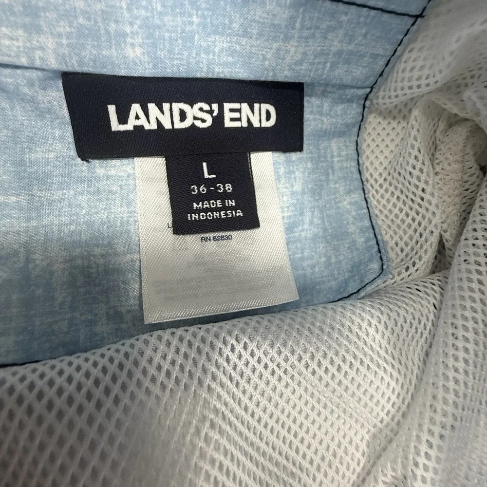 Lands'‎ End Men's Swim Trunks L (36-38) Navy Blue White Striped pockets Lined